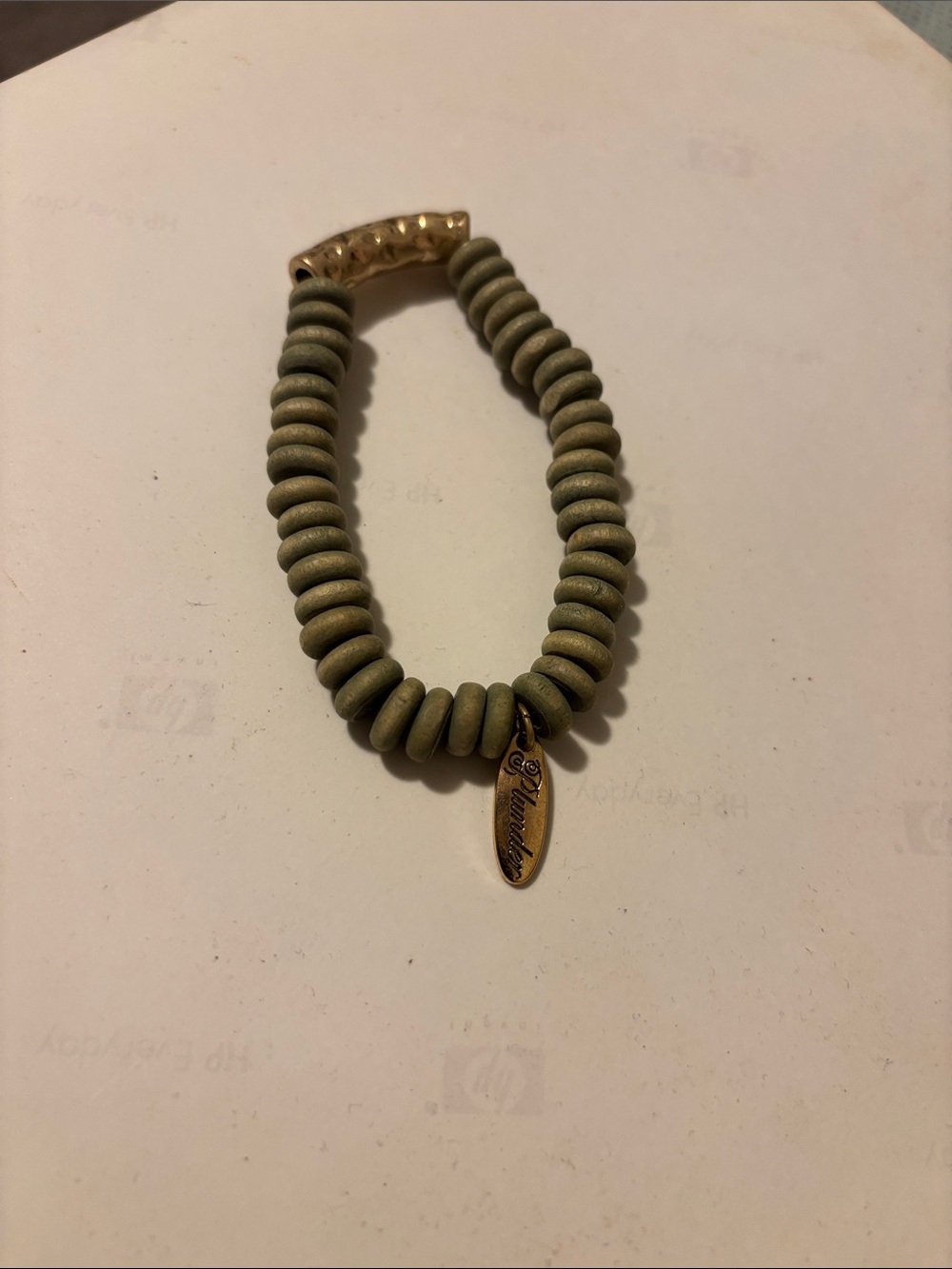 Plunder Olive Green Beaded Bracelet with Gold Accent